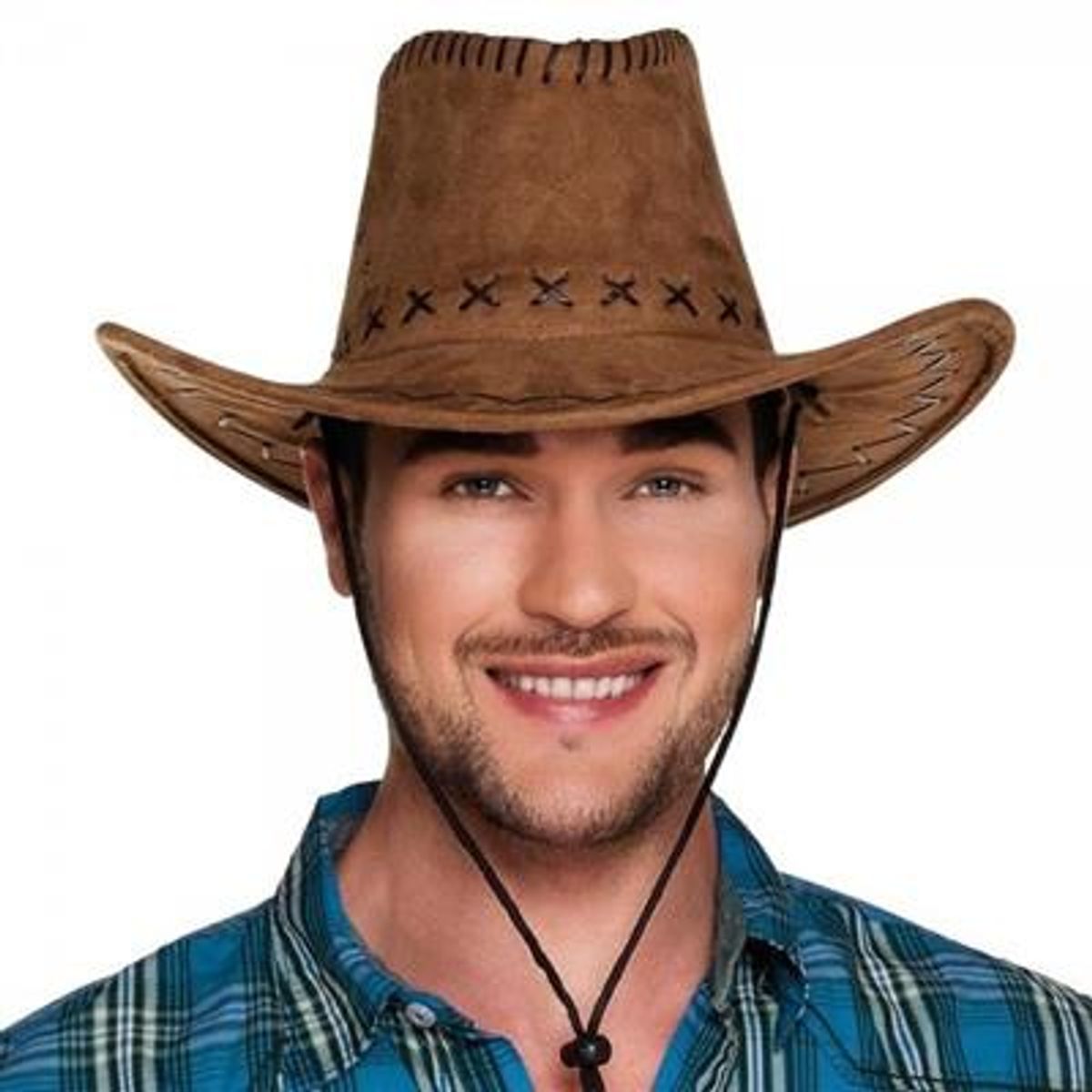 Cowboyhatt imitert semsket lyst skinn med mønster