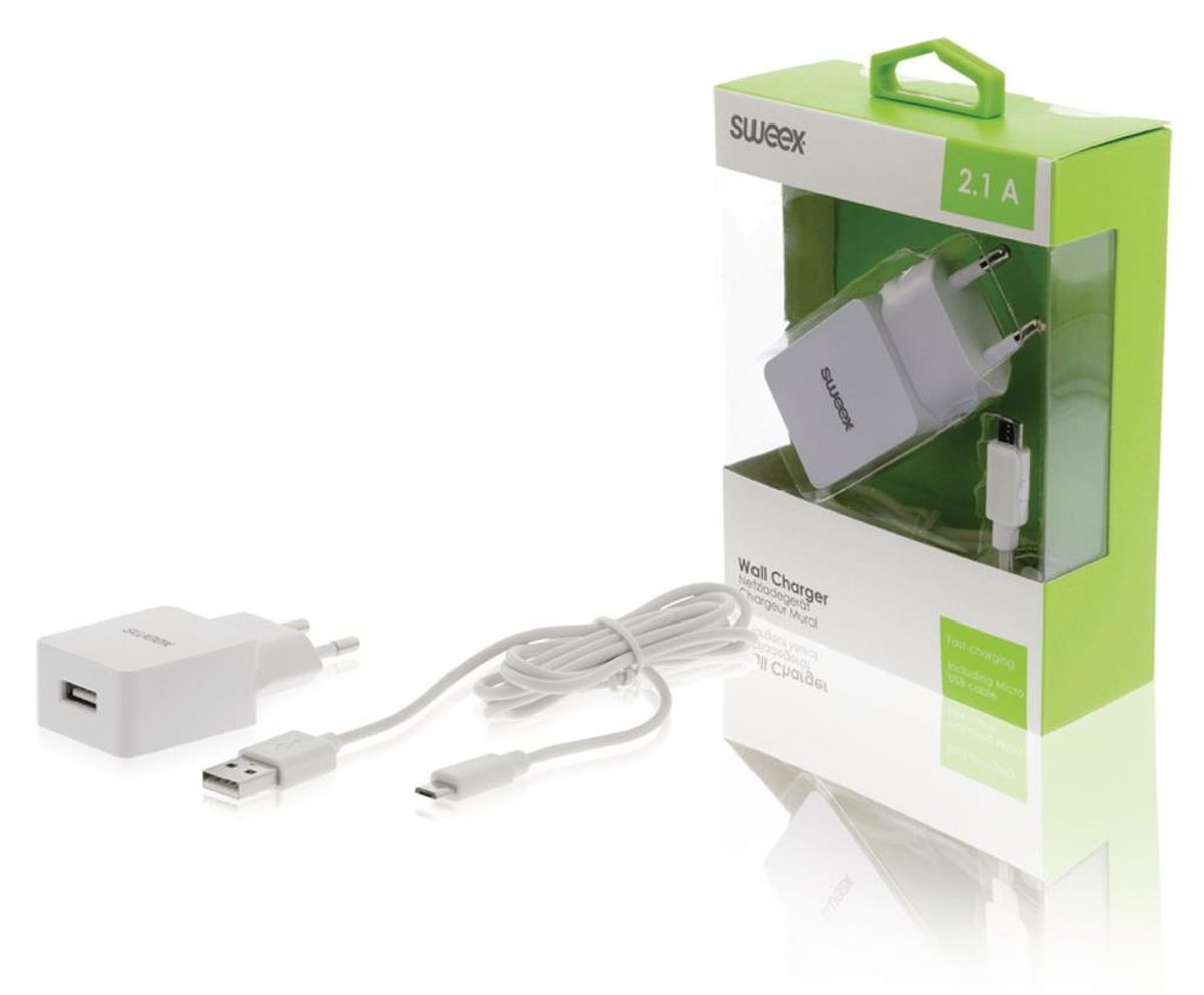 Lader med Kabel Smart Telefon Android Vegg Lader 1 - Utgang 2.1A - USB til Micro USB