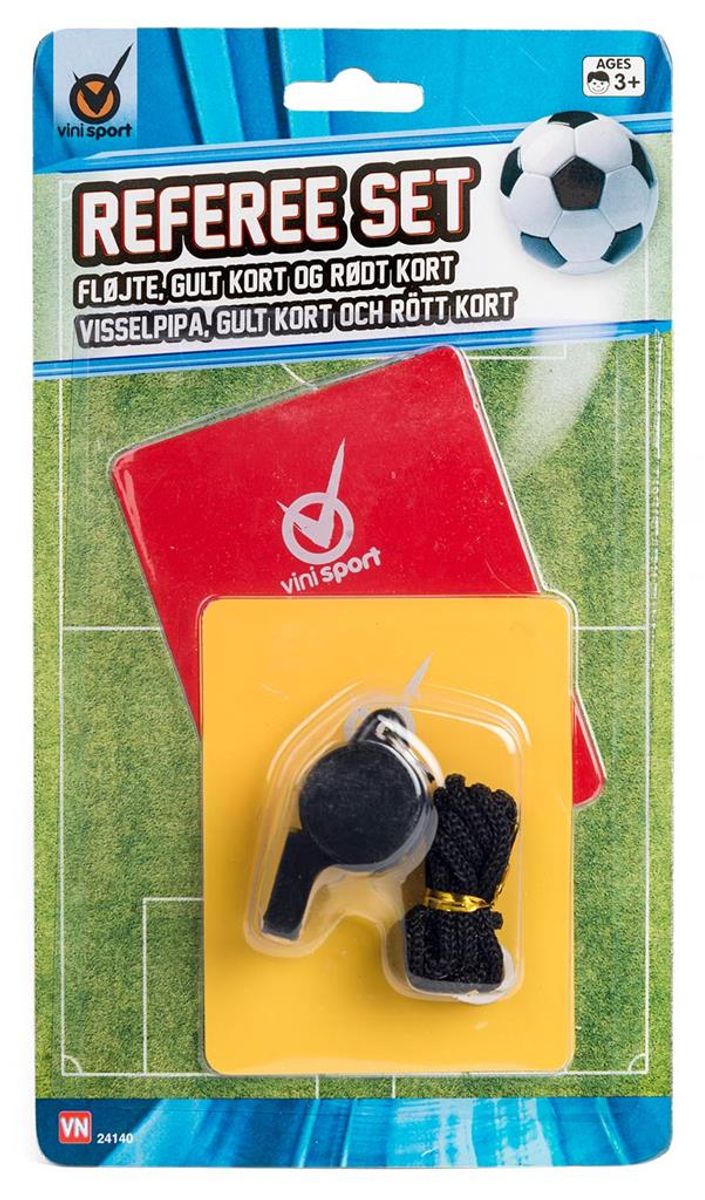 Dommersett med Fløyte, gult og rødt kort.