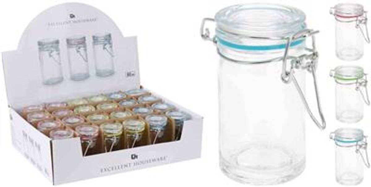 Glasskrukke 6-pk - Tett Lokk 90ML - Farget Gummiring