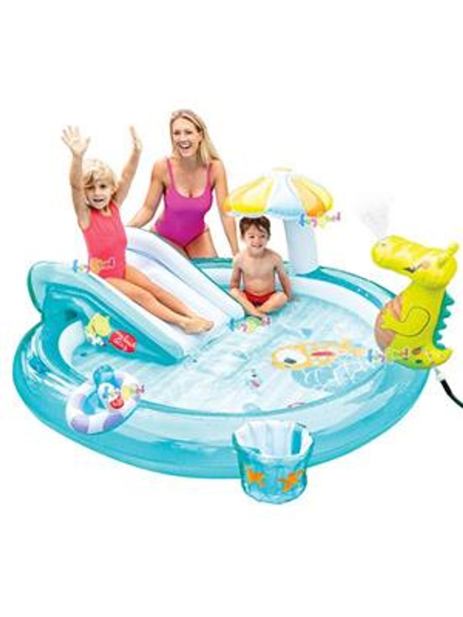 Basseng med Sklie og Krokodille Som Spruter Vann - 160 liter - 201 x 170 x 84cm - Intex