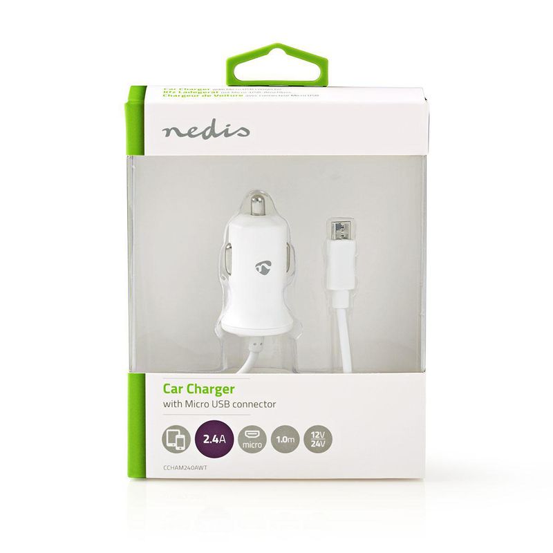 Billader med micro USB kabel - 1 meter - 2,4A - 12W