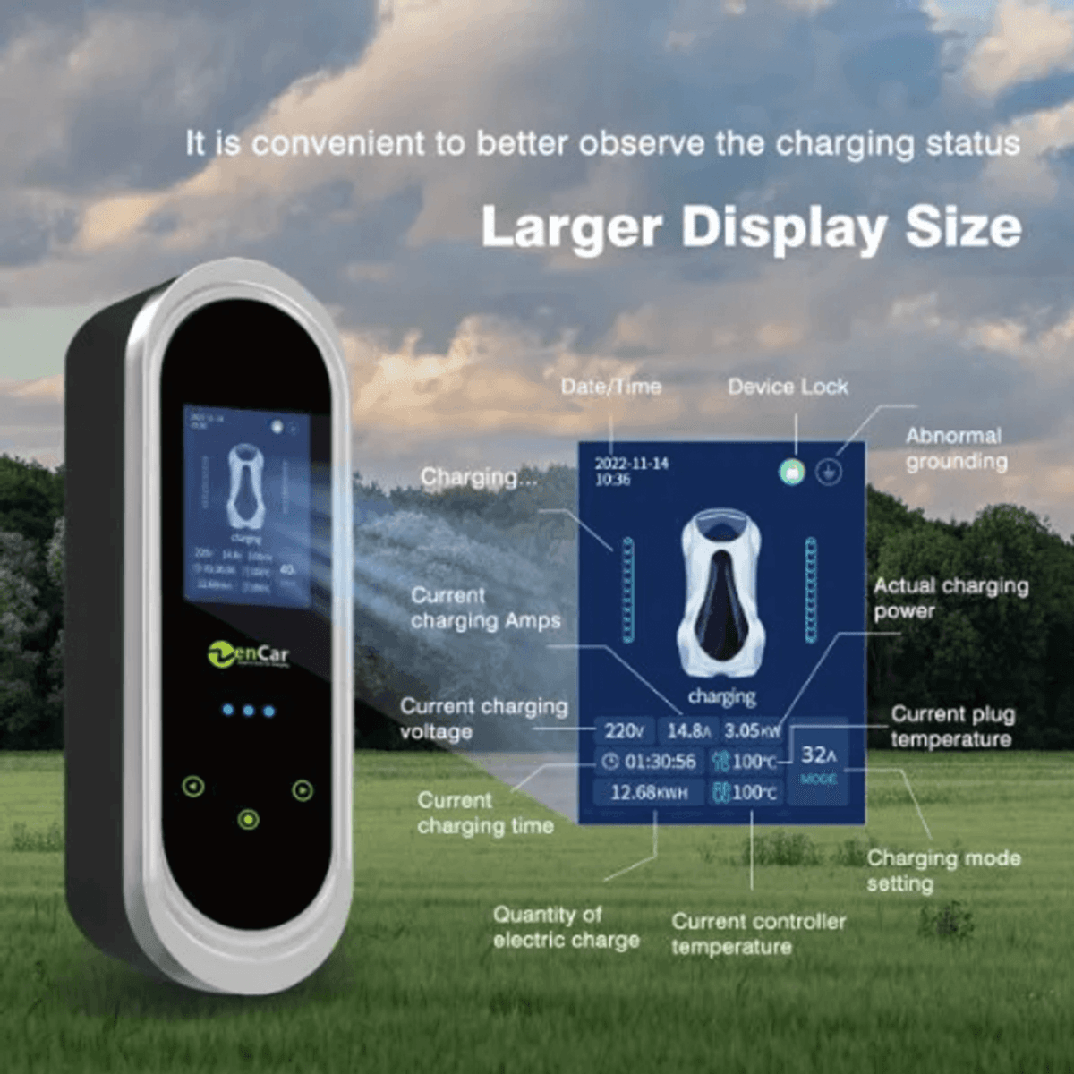 Ladekabel Elbil Universal - 32A 3-fas - 22kW - App - Wifi & Bluetooth - Lad fra alle strømuttak