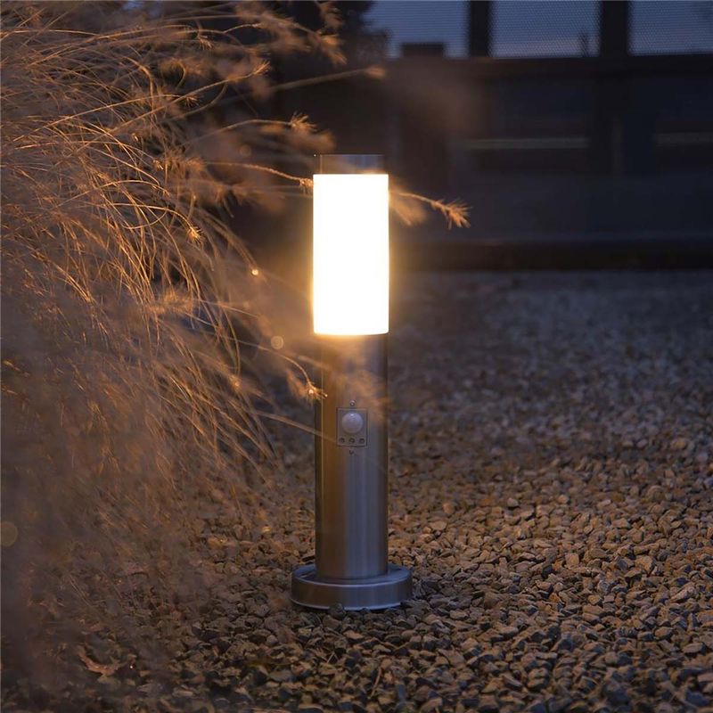 Lyktestolpe med Sensor 20Watt E27 - Rustfritt Stål