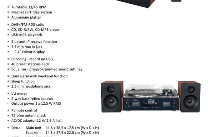 Hovedbilde Retro Stereo med Platespiller, CD, DAB+Radio, og ...