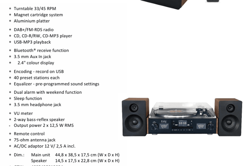 Retro Stereo med Platespiller, CD, DAB+Radio, og Bluetooth - Soundmaster EliteLine
