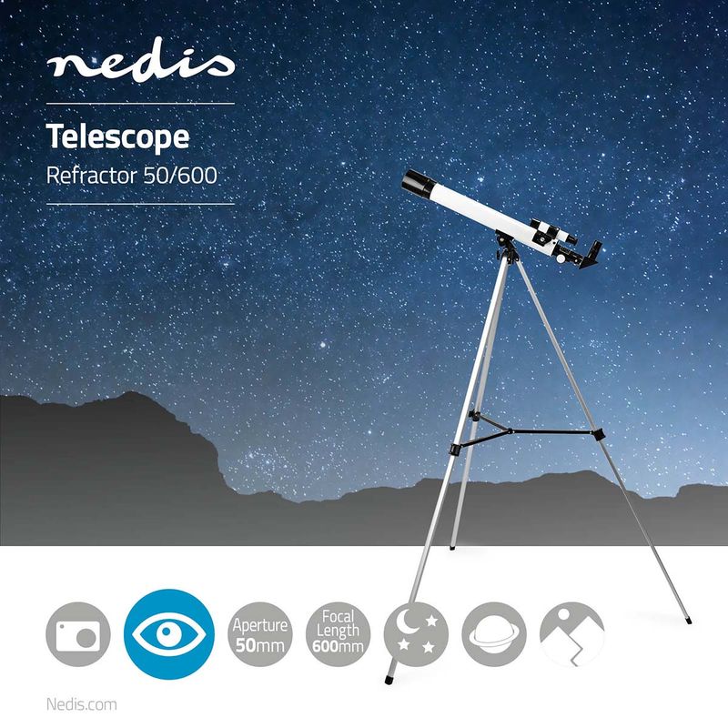 Teleskop, Stjernekikkert med Stativ - 50mm Blenderåpning, Finderscope 5x24