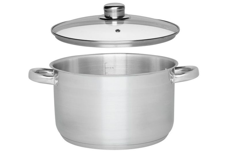 Gryte i stål for Alle Platetopper - Rustfrit Stålgryte 24 cm med Glasslokk 6,5 L