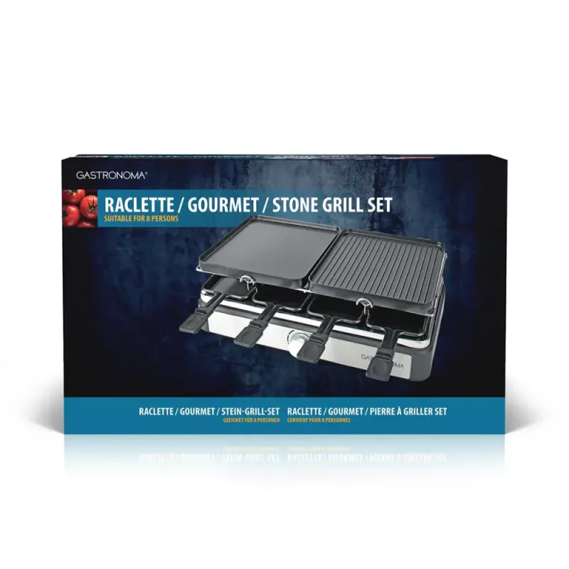 Gourmet Raclette Grill - Grillplate i Steinplate inkludert - For Opptil 8 Personer