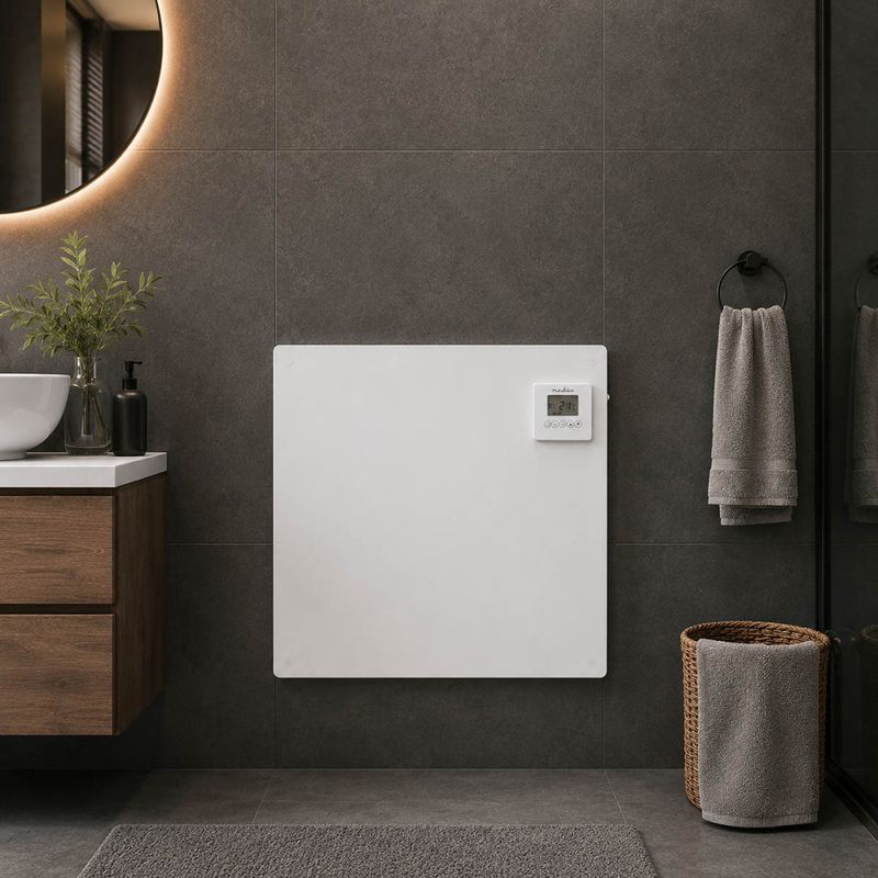 Infrarød varmeovn - panelovn og gulvovn 425W – Malbar og IP44 - Godkjent for Bad - Termostat