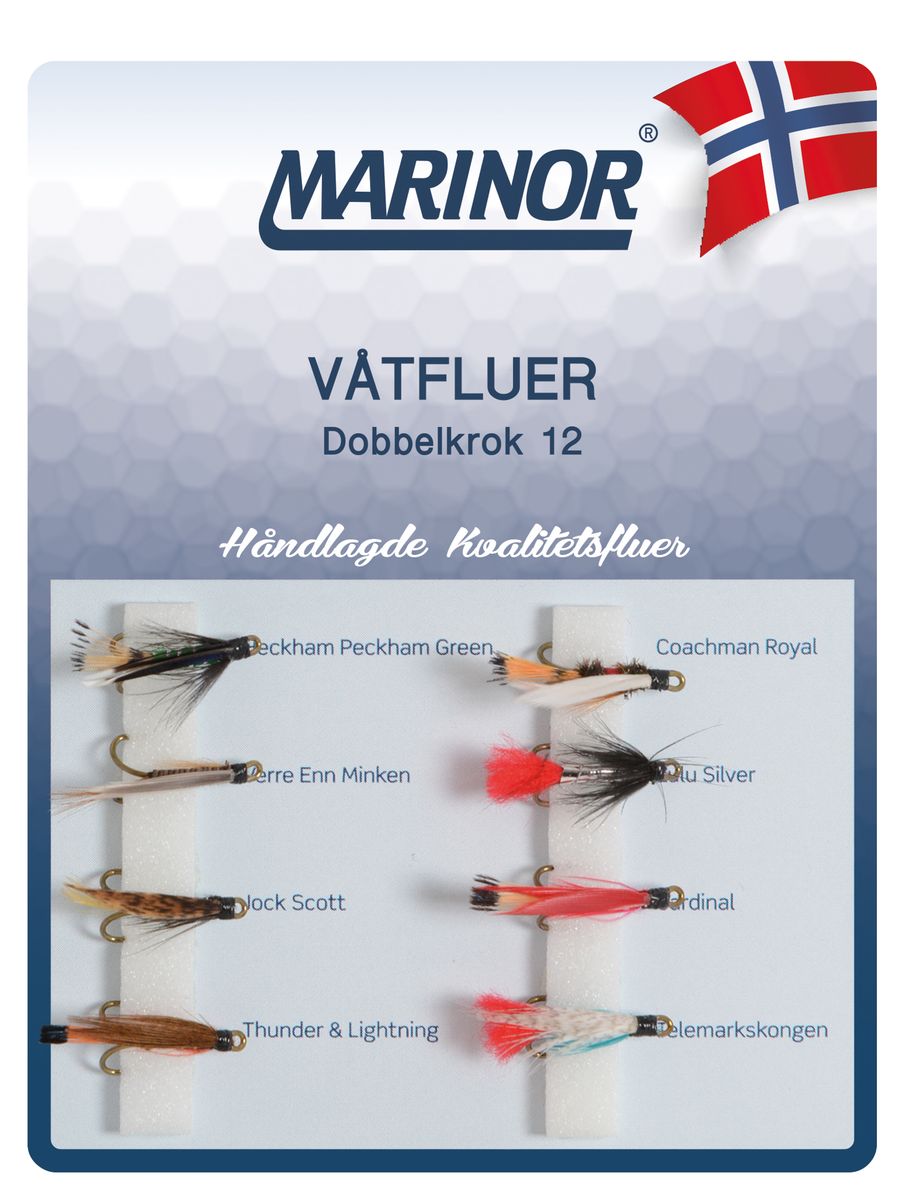 Fluesett - Våtfluer - Dobbelkrok 12 - 8-pk