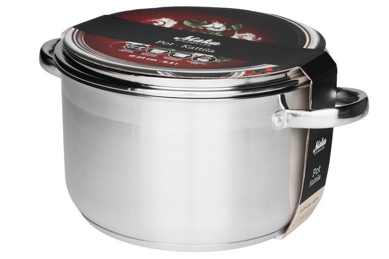 Gryte i stål for Alle Platetopper - Rustfrit Stålgryte 24 cm med Glasslokk 6,5 L