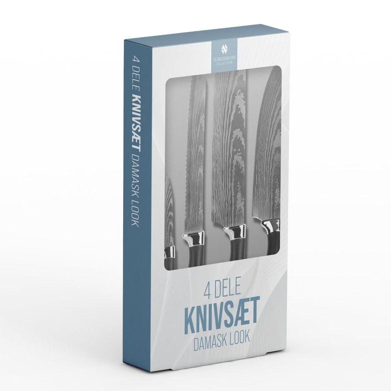 Knivsett 4 Deler i Rustfritt Stål med Damask Look