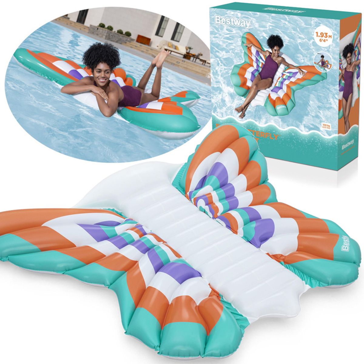 Flytemadrass Bestway Stor Sommerfugl 193x176cm