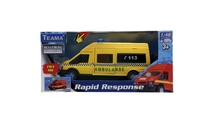 Ambulanse Lekebi l- Norsk Sykebil med Lyd og Lys 20 cm lekebil fra Teama