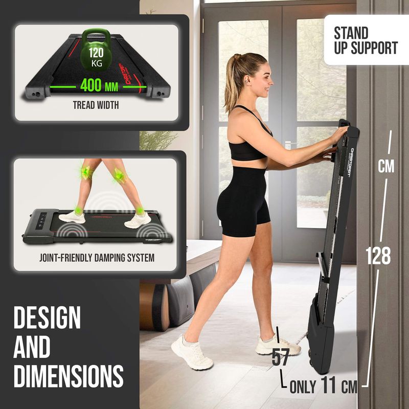 Tredemølle 1-6 km/t - Kompakt Gåmølle - Ultraflat 11cm m. Veggoppbevaring & Maks 120kg