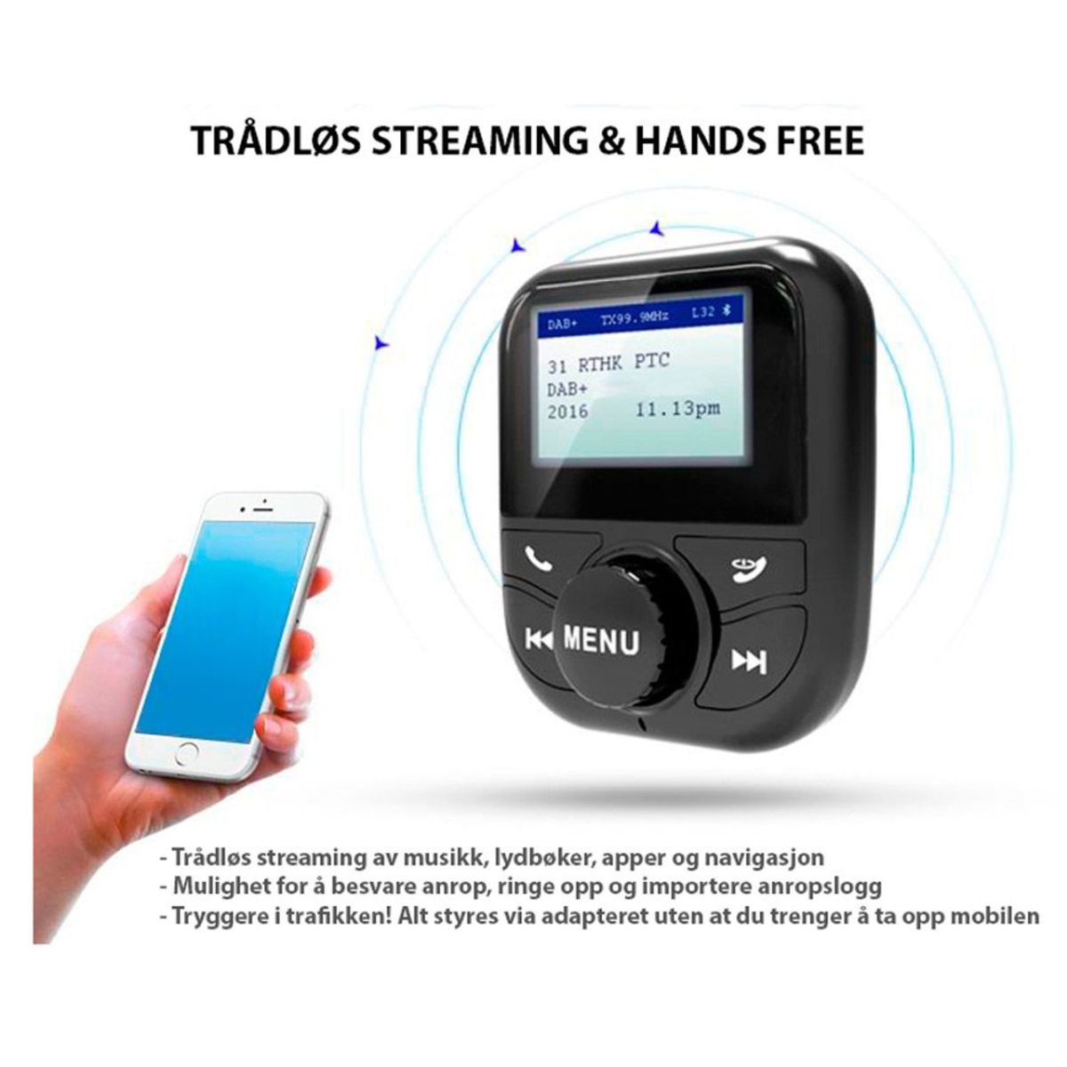 DAB+ Adapter med Bluetooth, Aux og Handsfree oppkobling