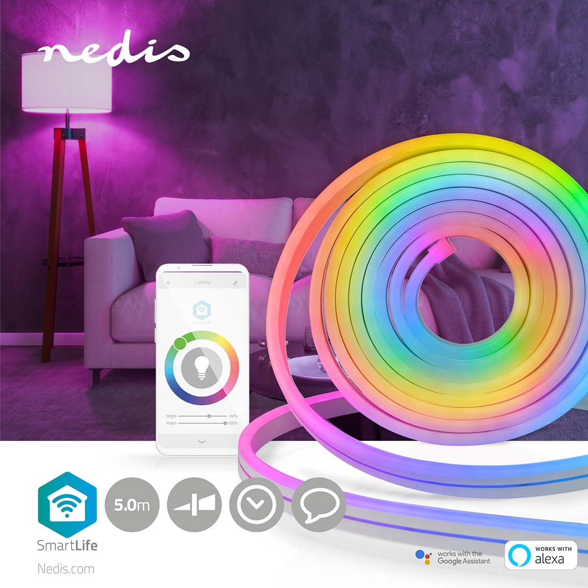 Led-Strip for Inne og Utebruk 5 Meter SmartLife Wi-Fi LED-Stripe - Lengde Kan Tilpasses - Nedis