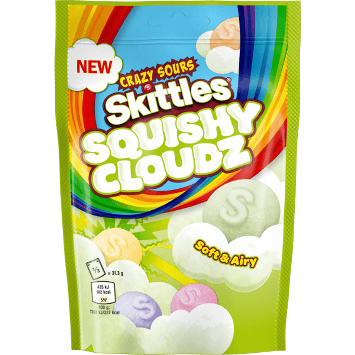 Skittles Squishy Cloudz Crazy Sours Treat Bag - 70gram Pose