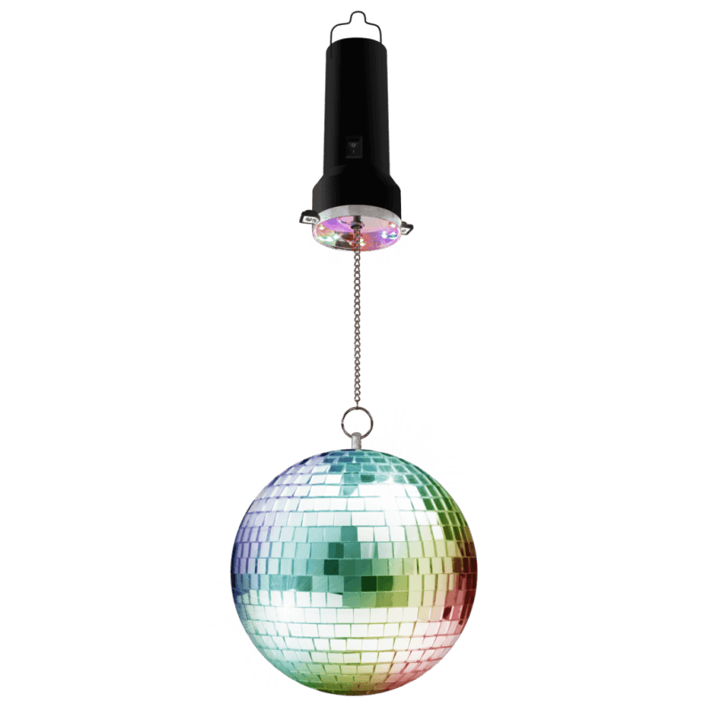 Speilkule 20cm Inkludert Motor - Discokule med 8 Led-Lys for fest og moro