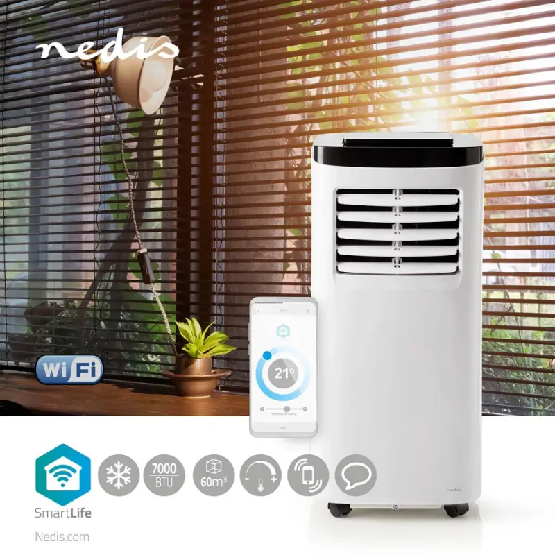 Mobilt Klimaanlegg, Aircondition  SmartLife 3-i-1 - Wi-Fi - 7000 BTU - 60-70 m³ - Avfukting - Android / IOS - Energiklasse: A - 3-Trinns - 65db